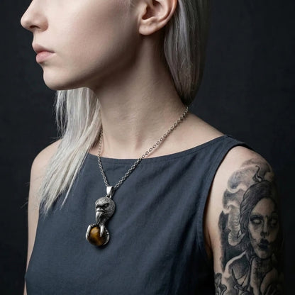 Eagle Claw Pendant Necklace with Black Stone