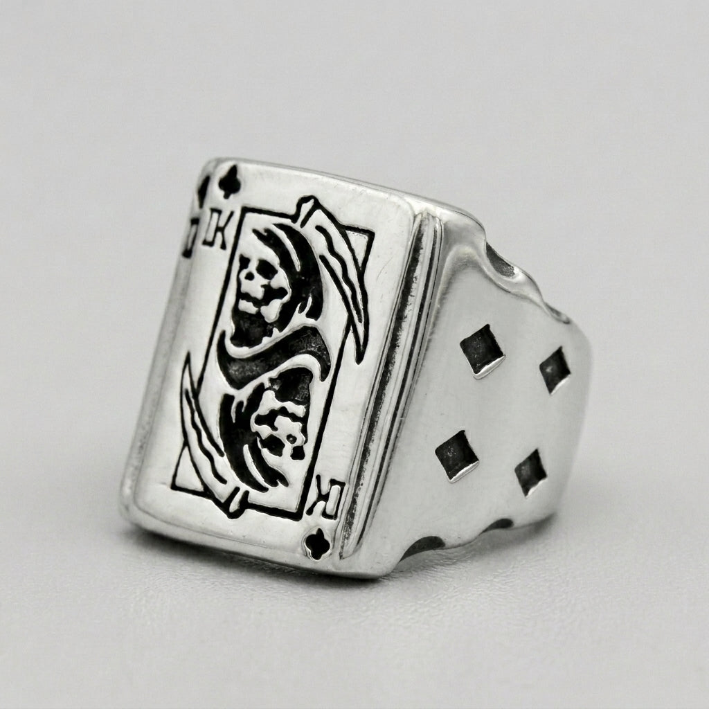 King of Clubs Grim Reaper Card Statement Ring