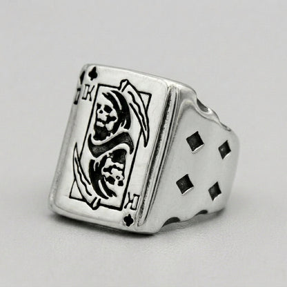 King of Clubs Grim Reaper Card Statement Ring