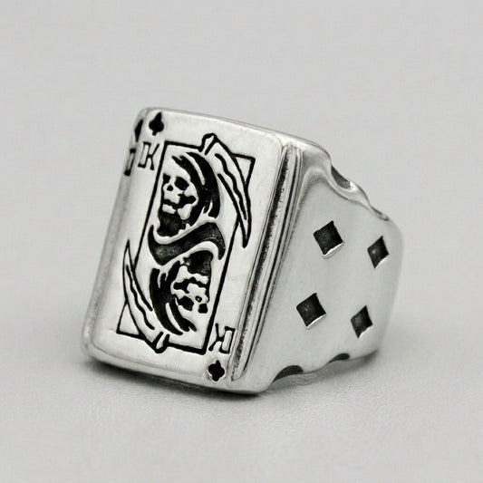 King of Clubs Grim Reaper Card Statement Ring