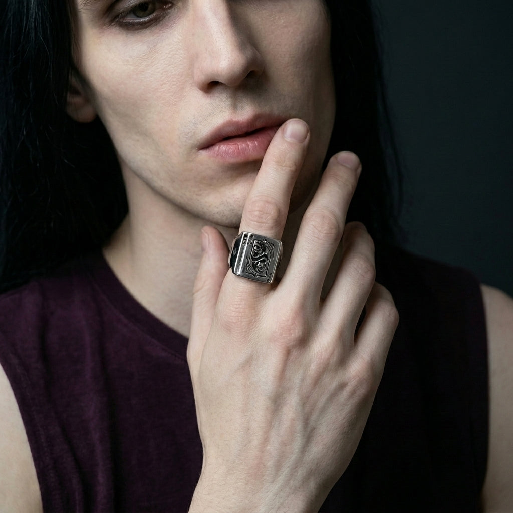 King of Clubs Grim Reaper Card Statement Ring