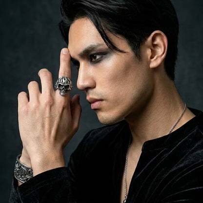 Tribal Flame Skull  Statement Ring