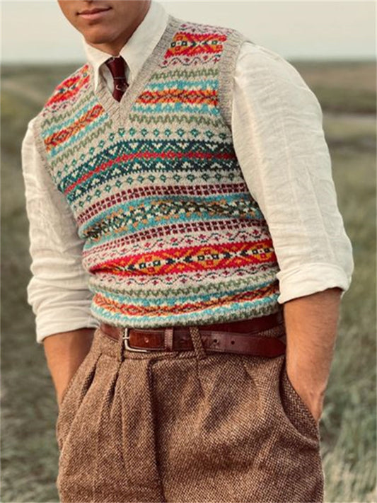 Men's Vintage 70s Colorful Knit Vest artswardrobe