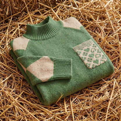 Cotton Sweater with Quilted Pocket