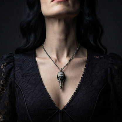 Carved Raven Skull Necklace