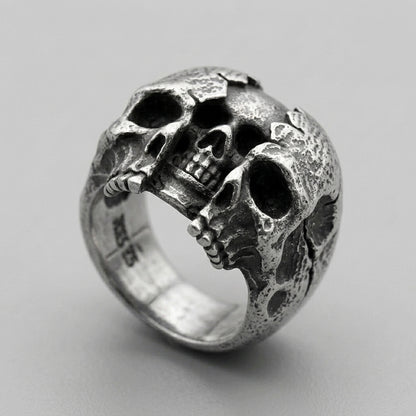 Cracked Skull Dome Ring — Gothic Sterling