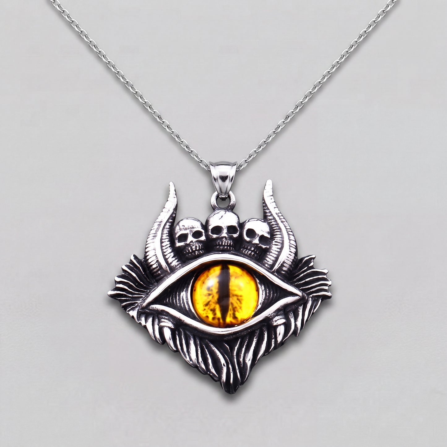Dragon Eye Pendant with Skulls – Yellow Gemstone Necklace
