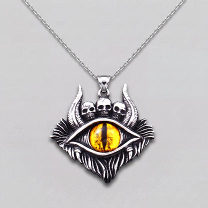 Dragon Eye Pendant with Skulls – Yellow Gemstone Necklace