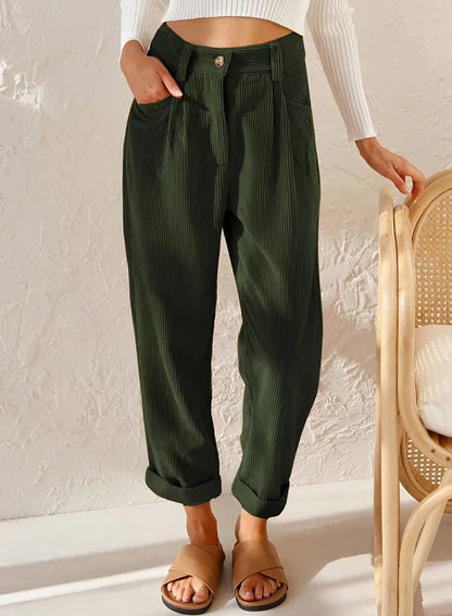 Corduroy Pleated High Waist Pants