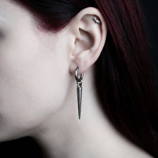 Silver Gothic Spike Hoop Rivet Earrings