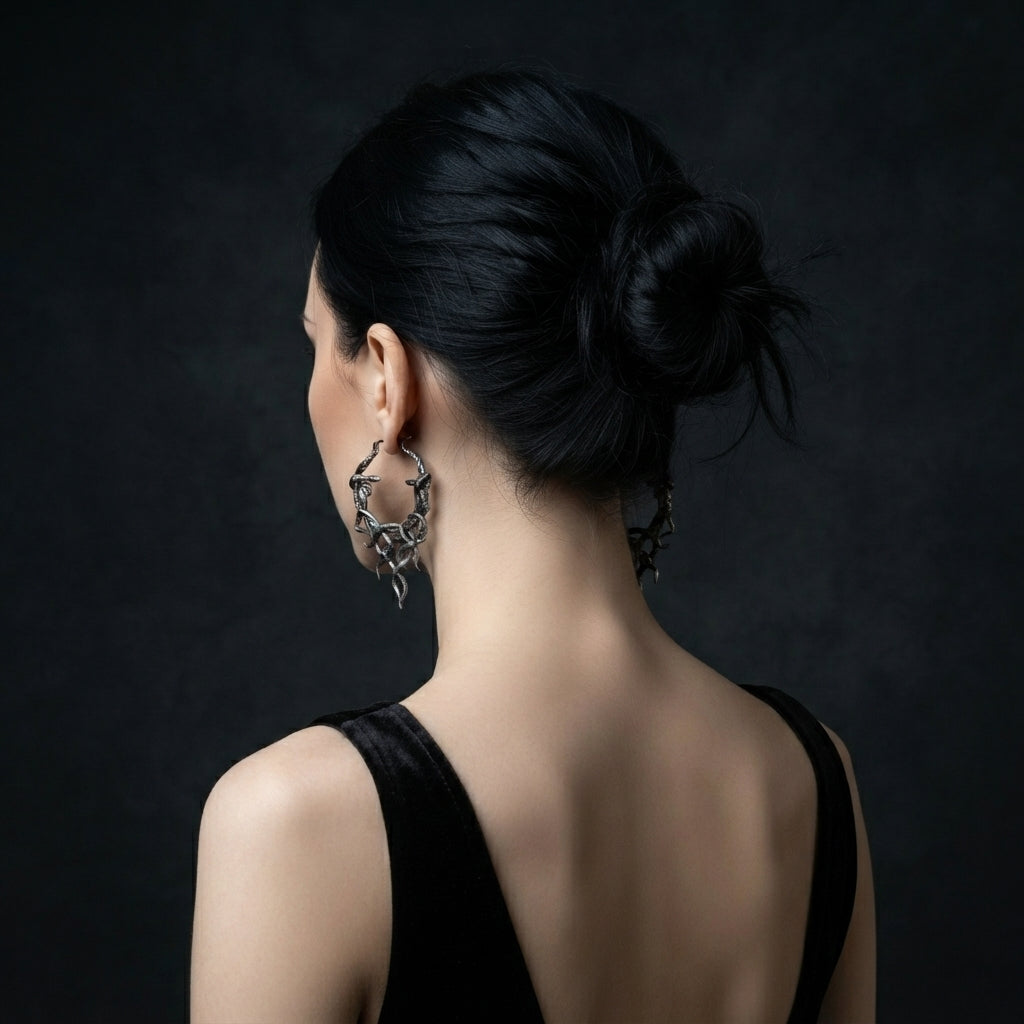 Silver Medusa Snake Hoop Earrings