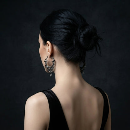 Silver Medusa Snake Hoop Earrings