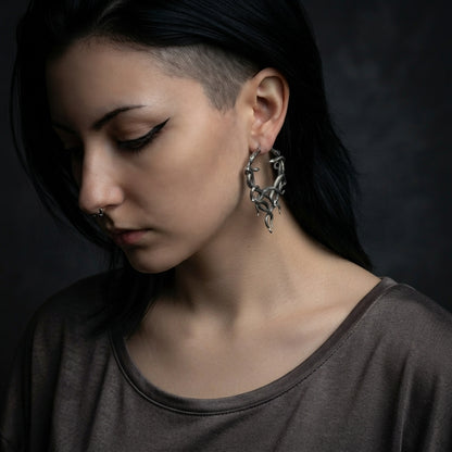 Silver Medusa Snake Hoop Earrings