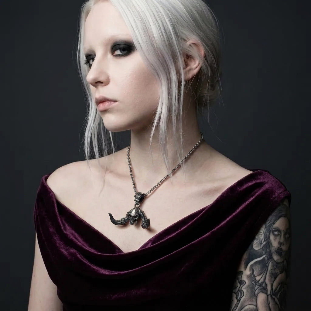 Ram Horn Skull Pendant Necklace