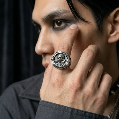 Memento Mori Skull Open Book Signet Ring