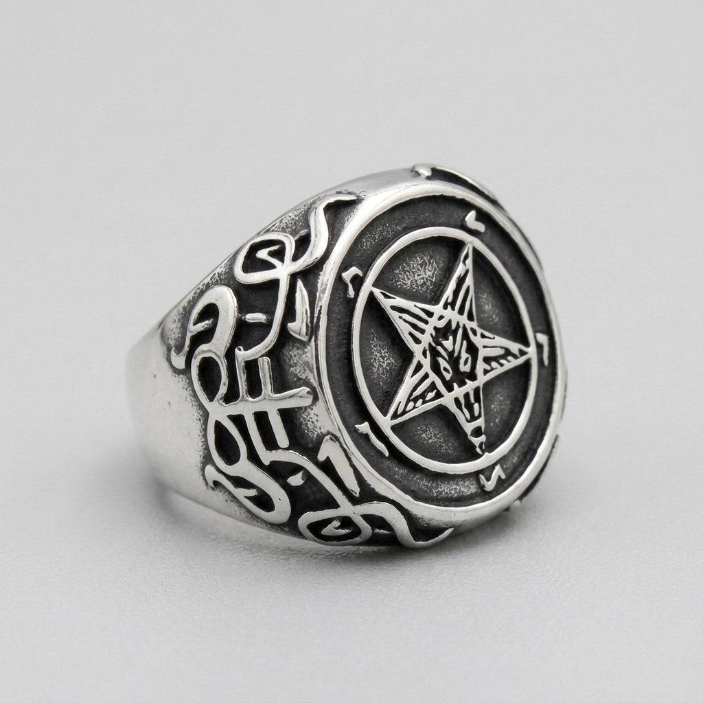 Baphomet Pentagram Signet Ring