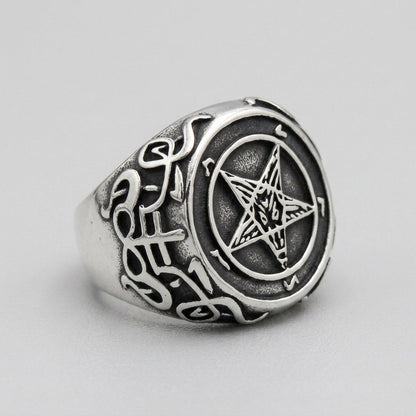 Baphomet Pentagram Signet Ring