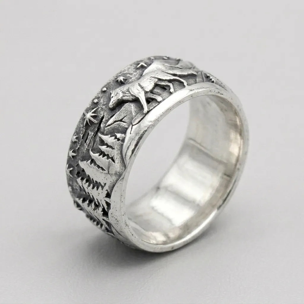 Wolf Wilderness Panoramic Band Ring