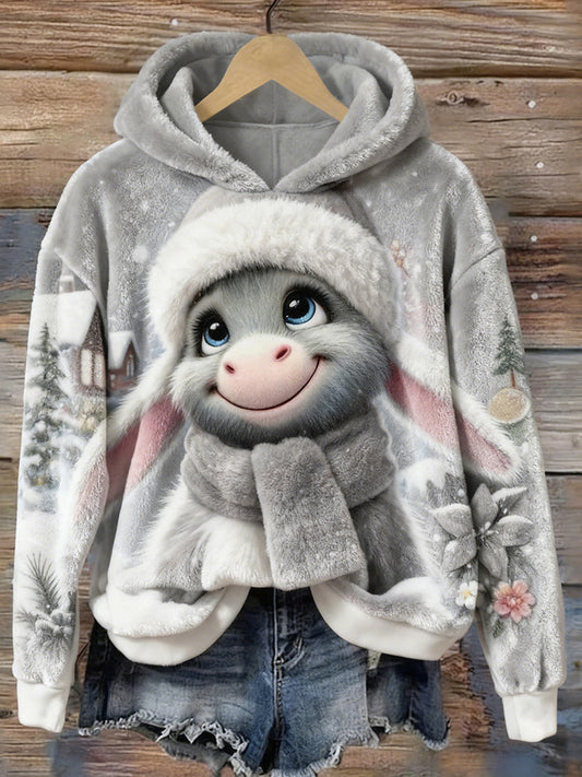 Comstylish Winter Baby Donkey Art Pattern Cozy Plush Hoodie
