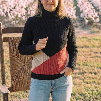 Cotton Turtleneck Sweater with Color-Block Stripes