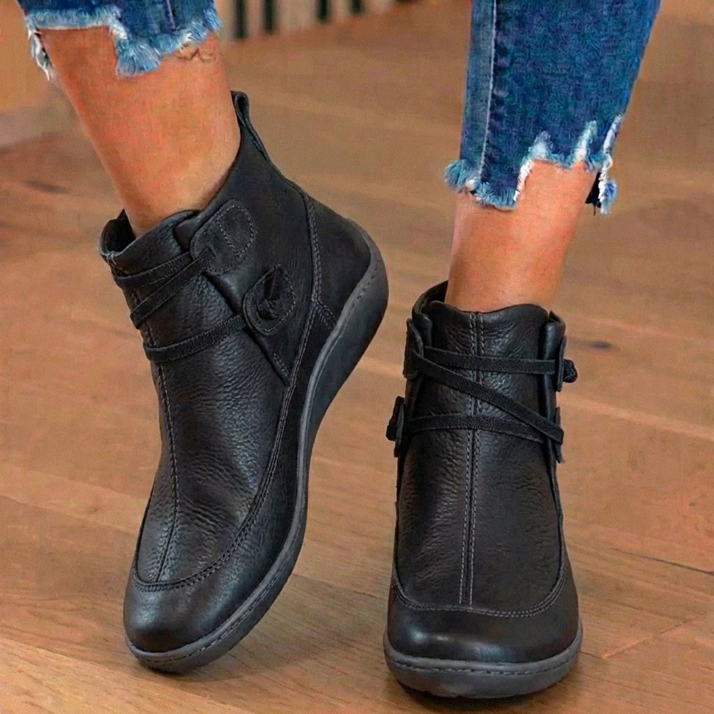 Orthopedic Leather Lace-Up Ankle Boots - Combat Style Side Zip