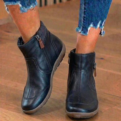 Orthopedic Leather Ankle Boots - Dual Side Zip Comfort Sole