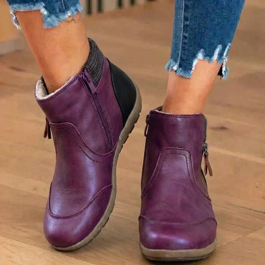 Orthopedic Leather Ankle Boots - Dual Side Zip Comfort Sole