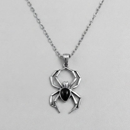 Black Gemstone Spider Pendant Necklace