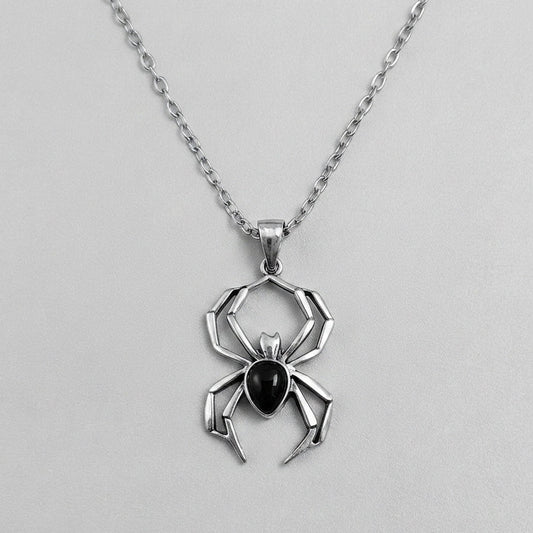 Black Gemstone Spider Pendant Necklace