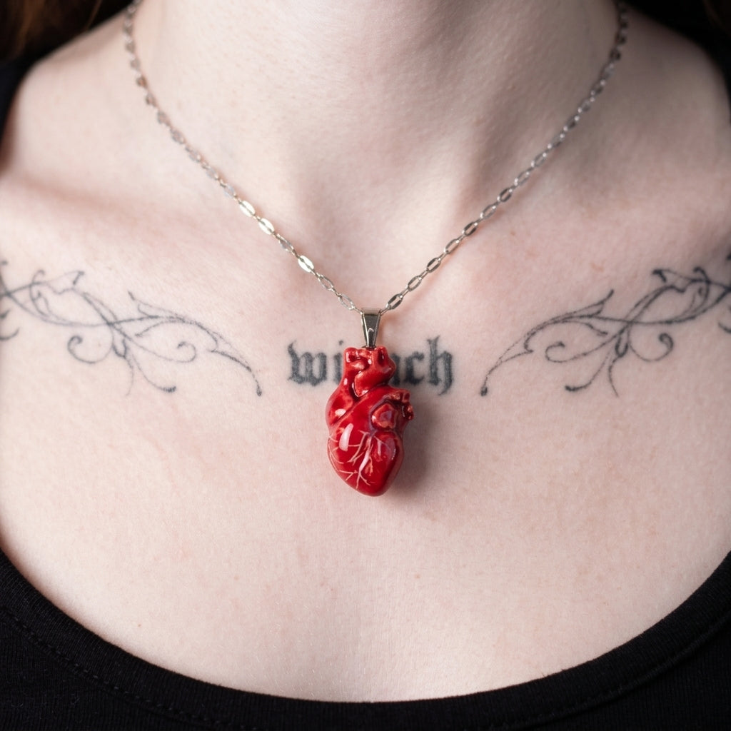 Handmade Anatomical Clay Heart Pendant