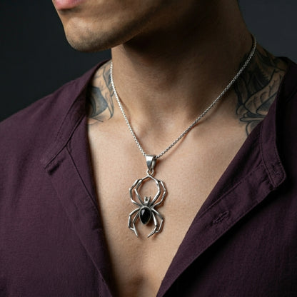 Black Gemstone Spider Pendant Necklace