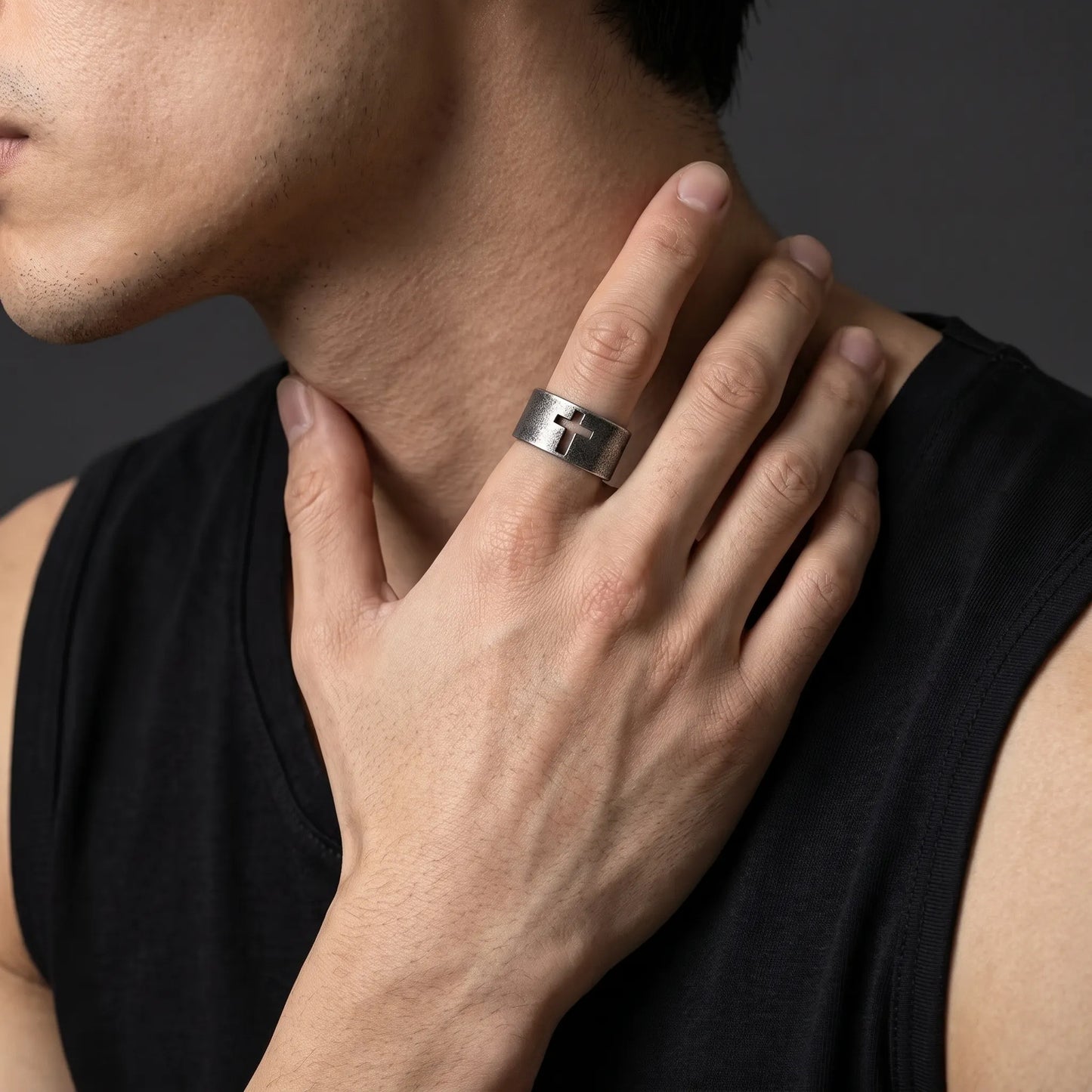 Shadow Cross Cutout Open Band Ring