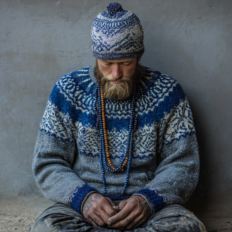 Vintage Norwegian Knit  Fair Isle Jacquard Crew Neck Sweater elevenforest