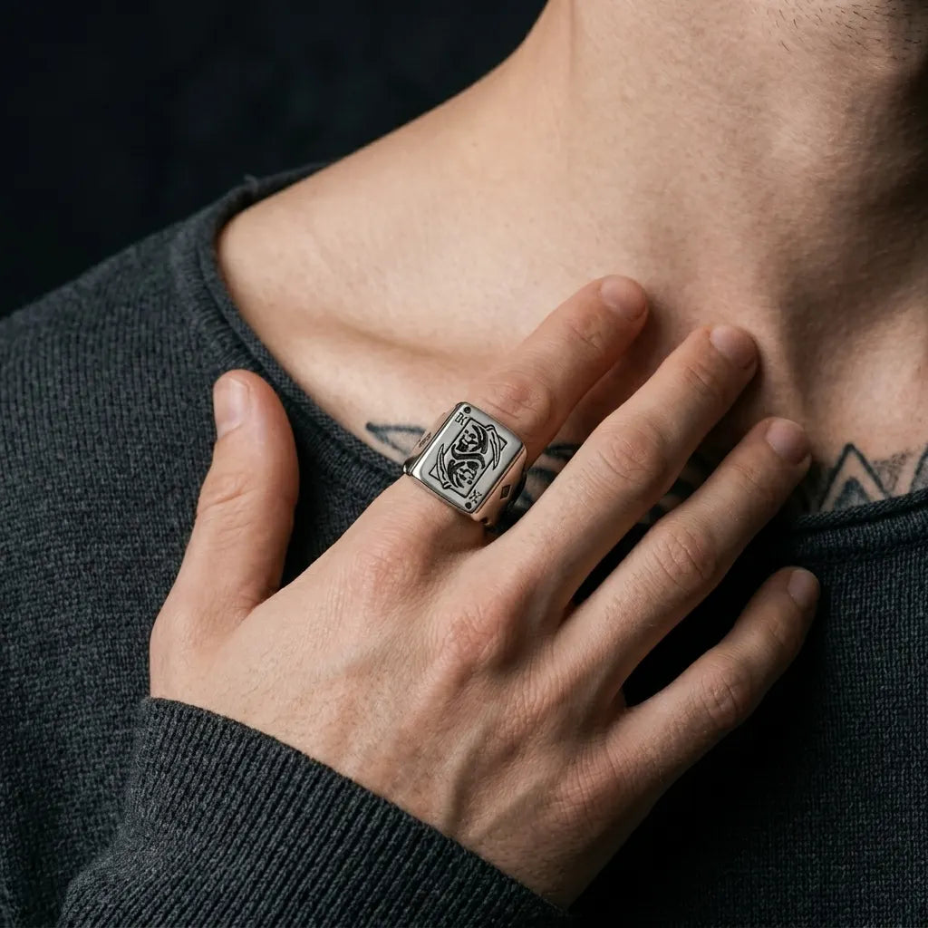 King of Clubs Grim Reaper Card Statement Ring