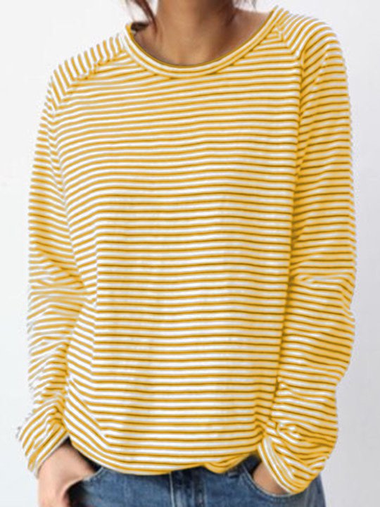 Cotton Jersey Top with Classic Horizontal Stripes and Crew Neck