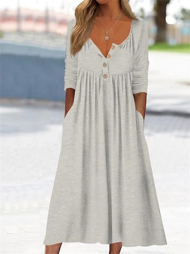 KS | Midi dress with V-neck and ruched pocket for women