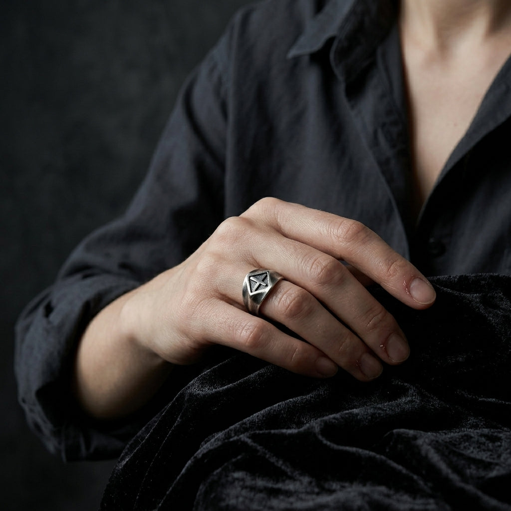 Brushed Cross Signet Ring