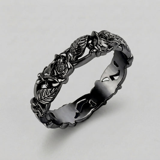 Black Rose Flower Ring