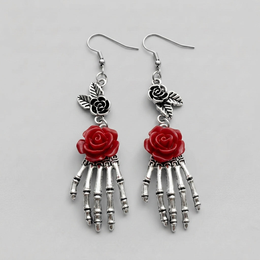 Rose Skeleton Hand Earrings