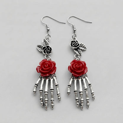 Rose Skeleton Hand Earrings