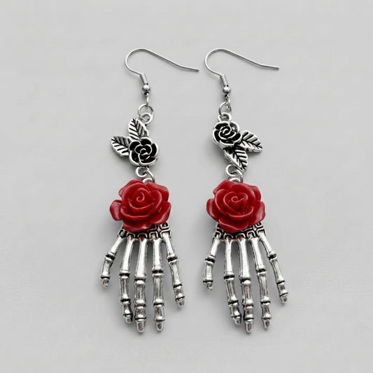 Rose Skeleton Hand Earrings