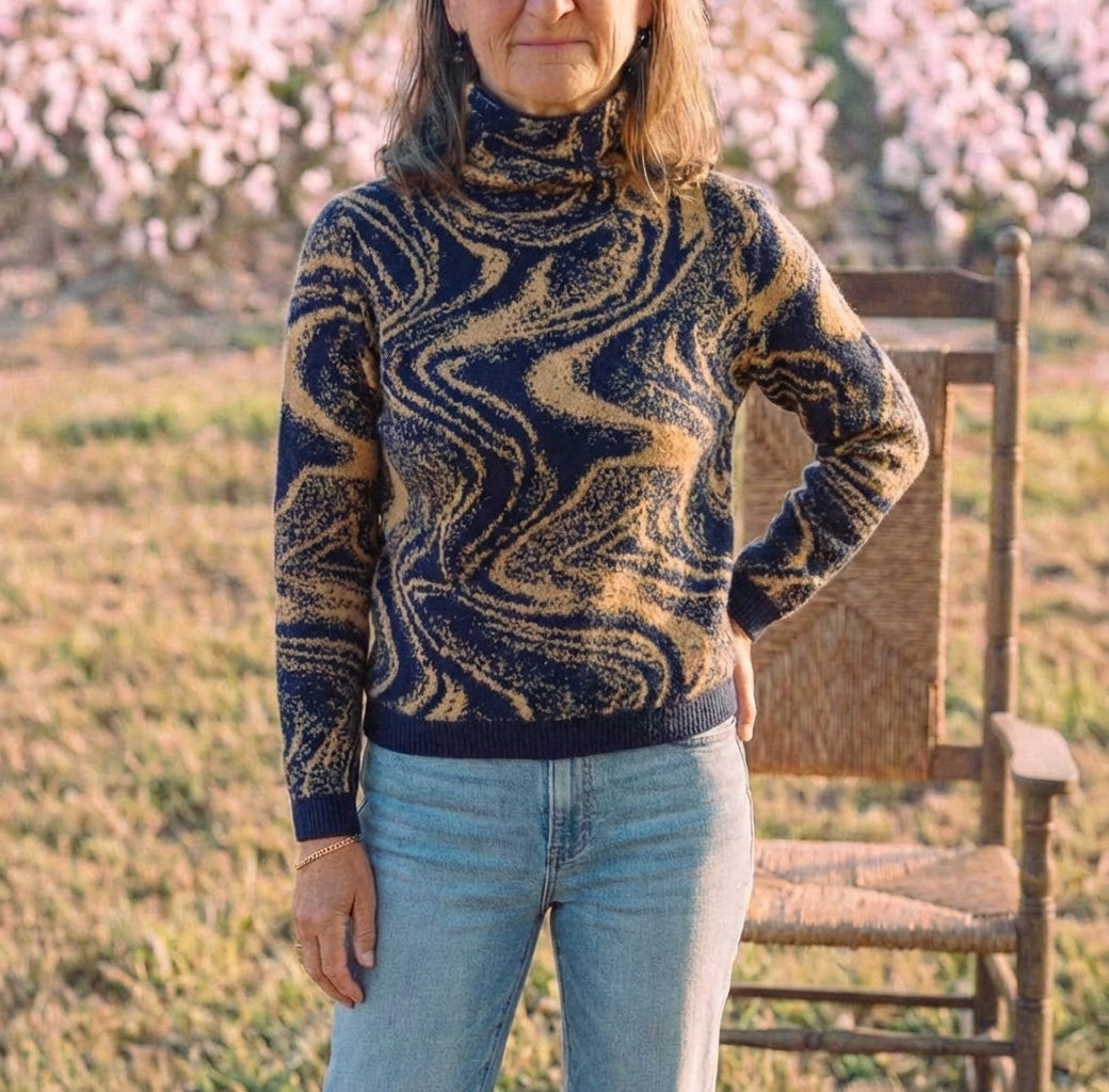 Cotton Turtleneck with Swirl Pattern