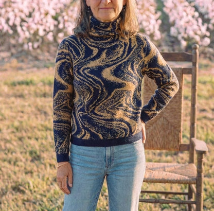 Cotton Turtleneck with Swirl Pattern