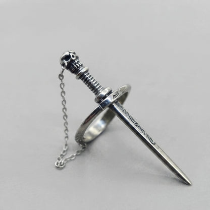 Silver Sword Ring with Skull Handle