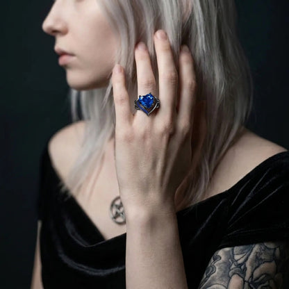 Blue Rhinestone & Dragon Ring Set