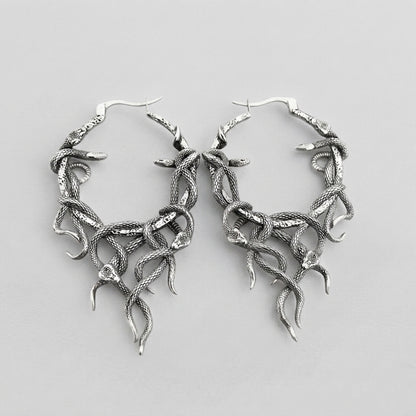 Silver Medusa Snake Hoop Earrings