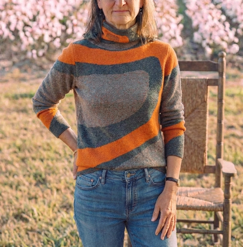 Cotton Sweater with Abstract Swirl