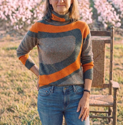 Cotton Sweater with Abstract Swirl