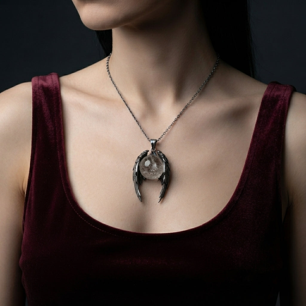 Angel Wings Crystal Ball Necklace