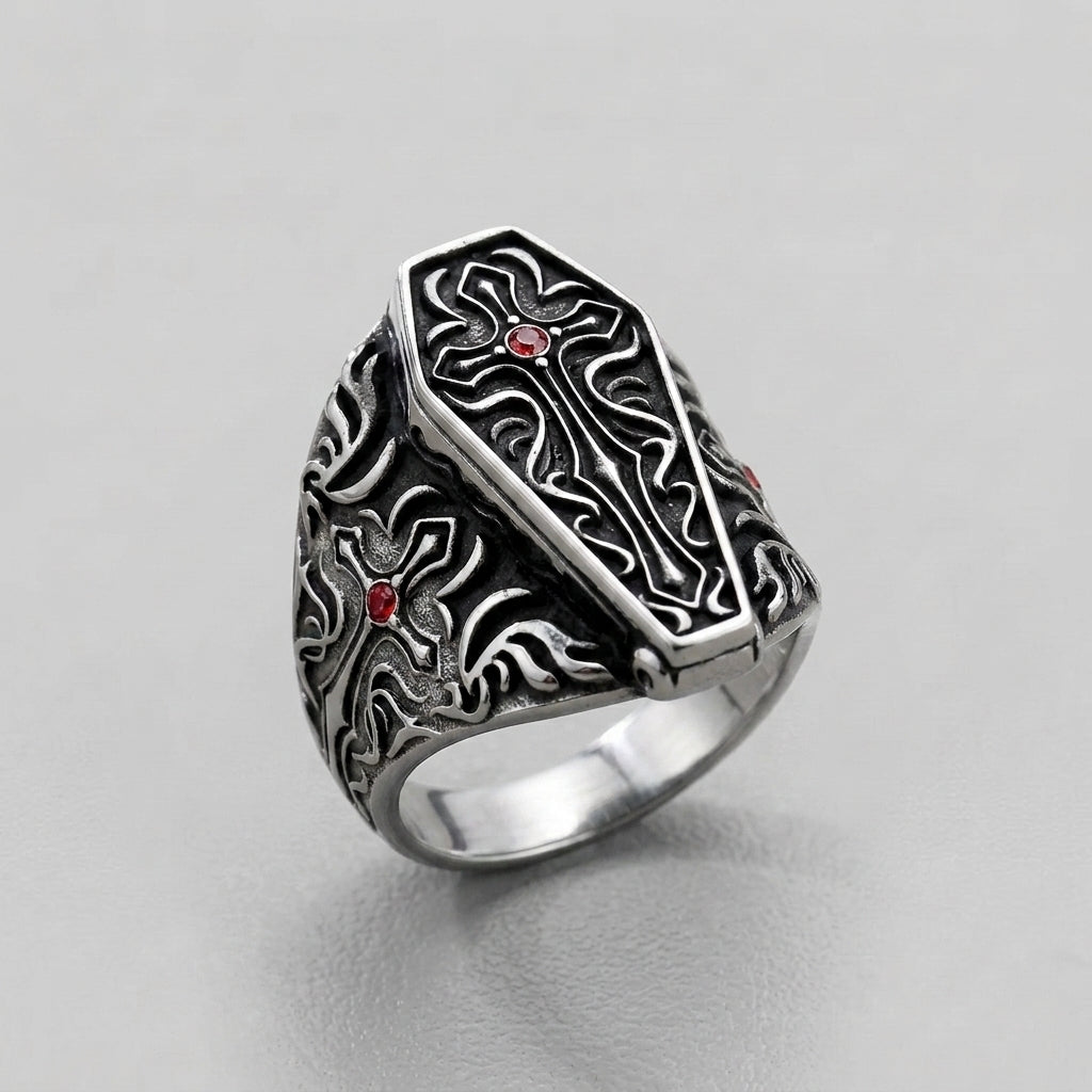 Crimson Cross Coffin Ring